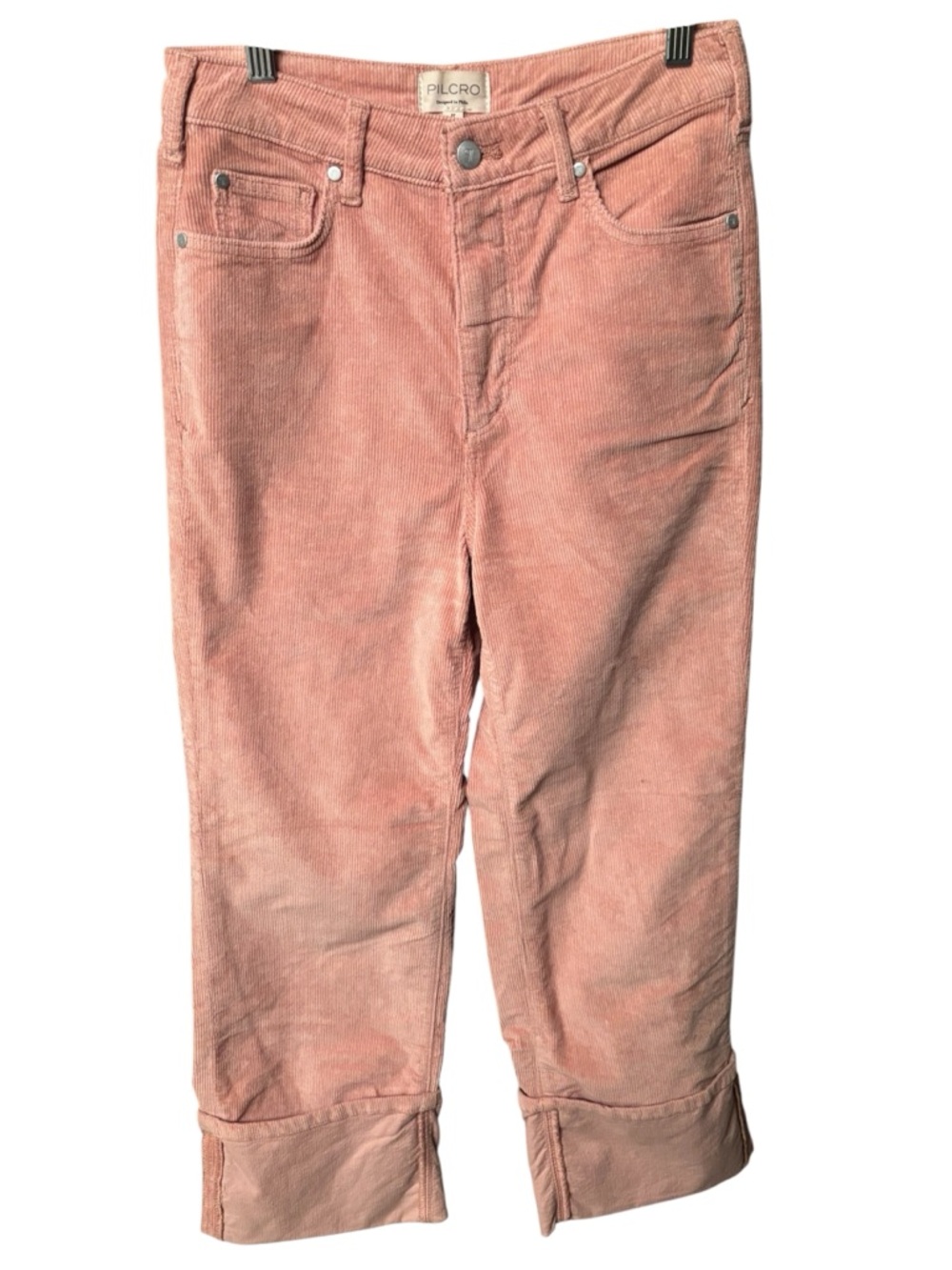 Pilcro Dusty Rose Cropped Cuffed Corduroy High-Waist Pants Size 27